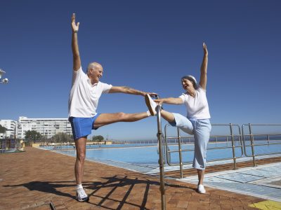 Couple stretching outdoor